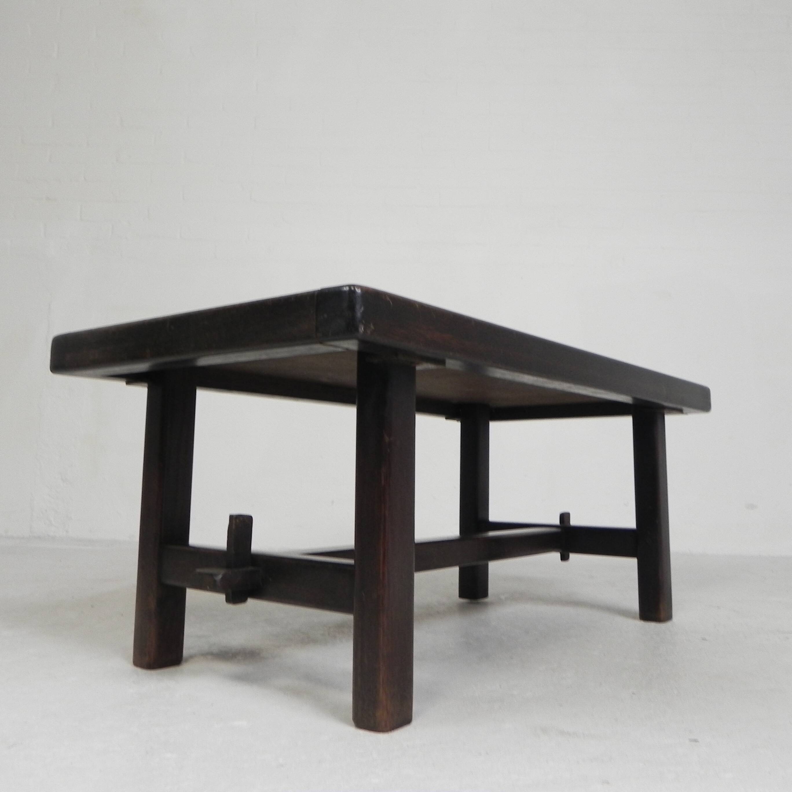 Square tile table from Vallauris, signed Dan with an image of a fantastic bird, 1960s.