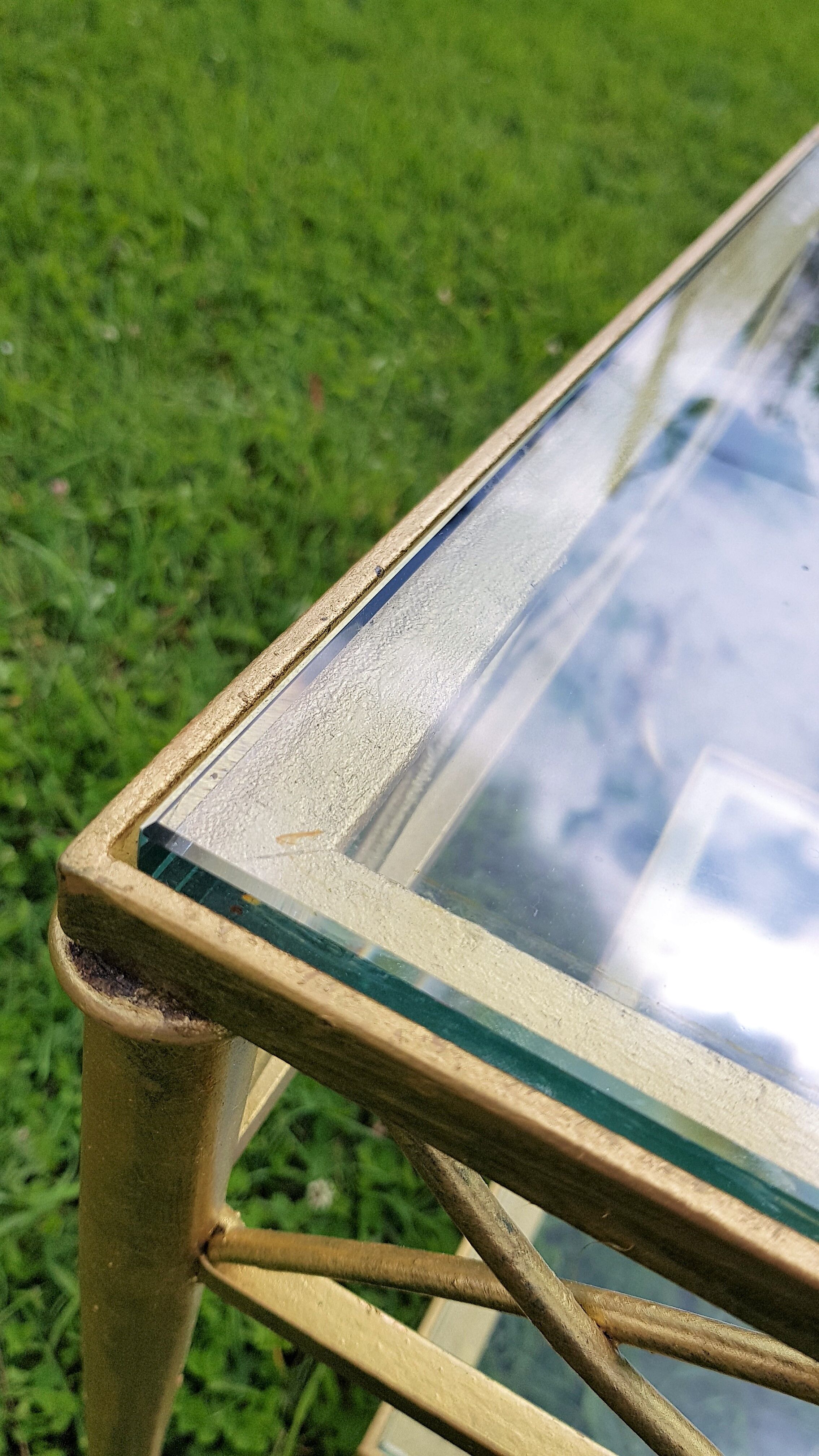 Gold metal and glass coffee table