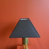 Brass shell socket lamp from the 1st WW, black pyramidal lampshade in Carlucci linen.