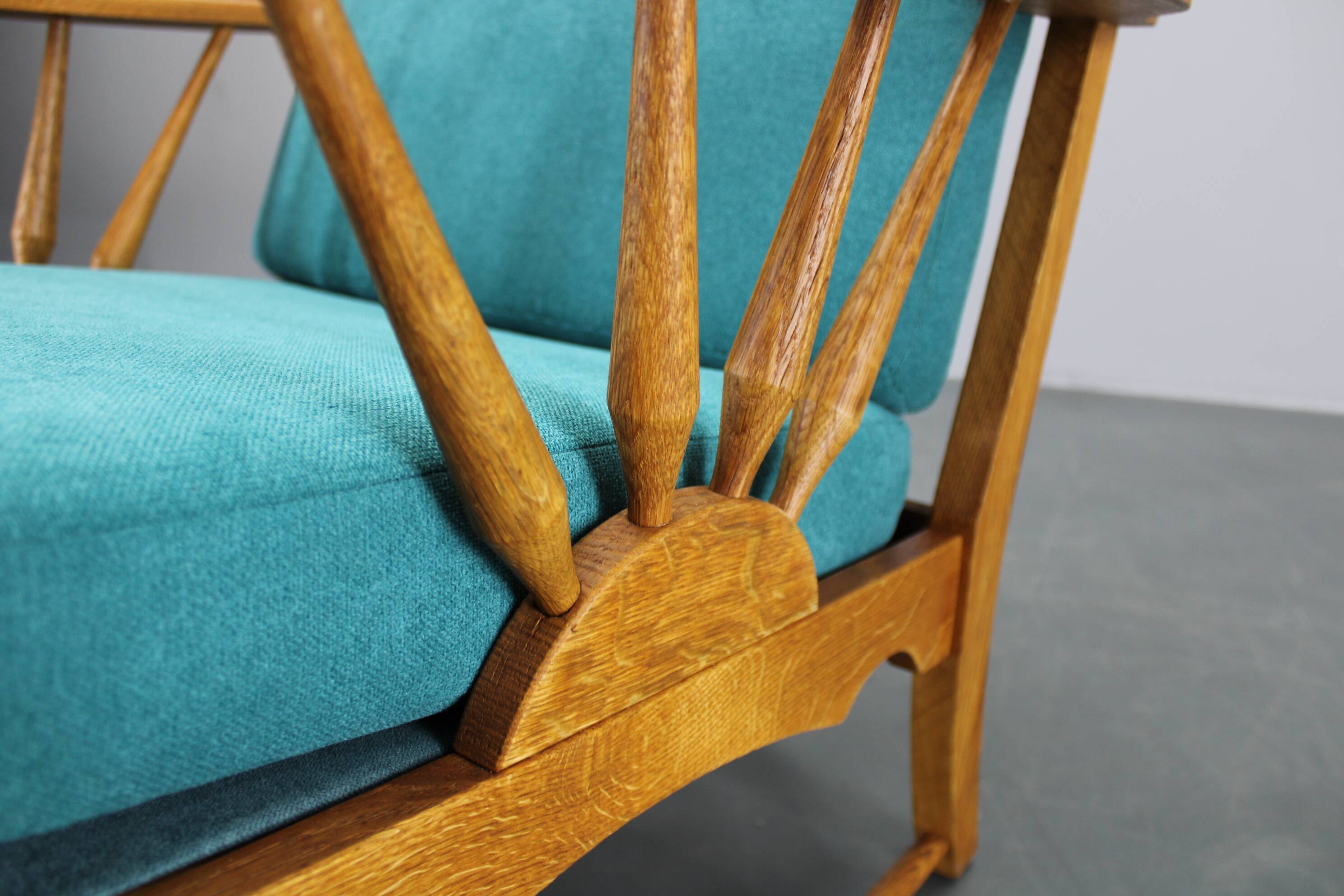 1950s solid oak armchair, Czechoslovakia