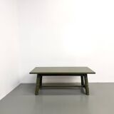 Glossy olive green lacquered dining table — DLG Georges Robert, Circa 1970