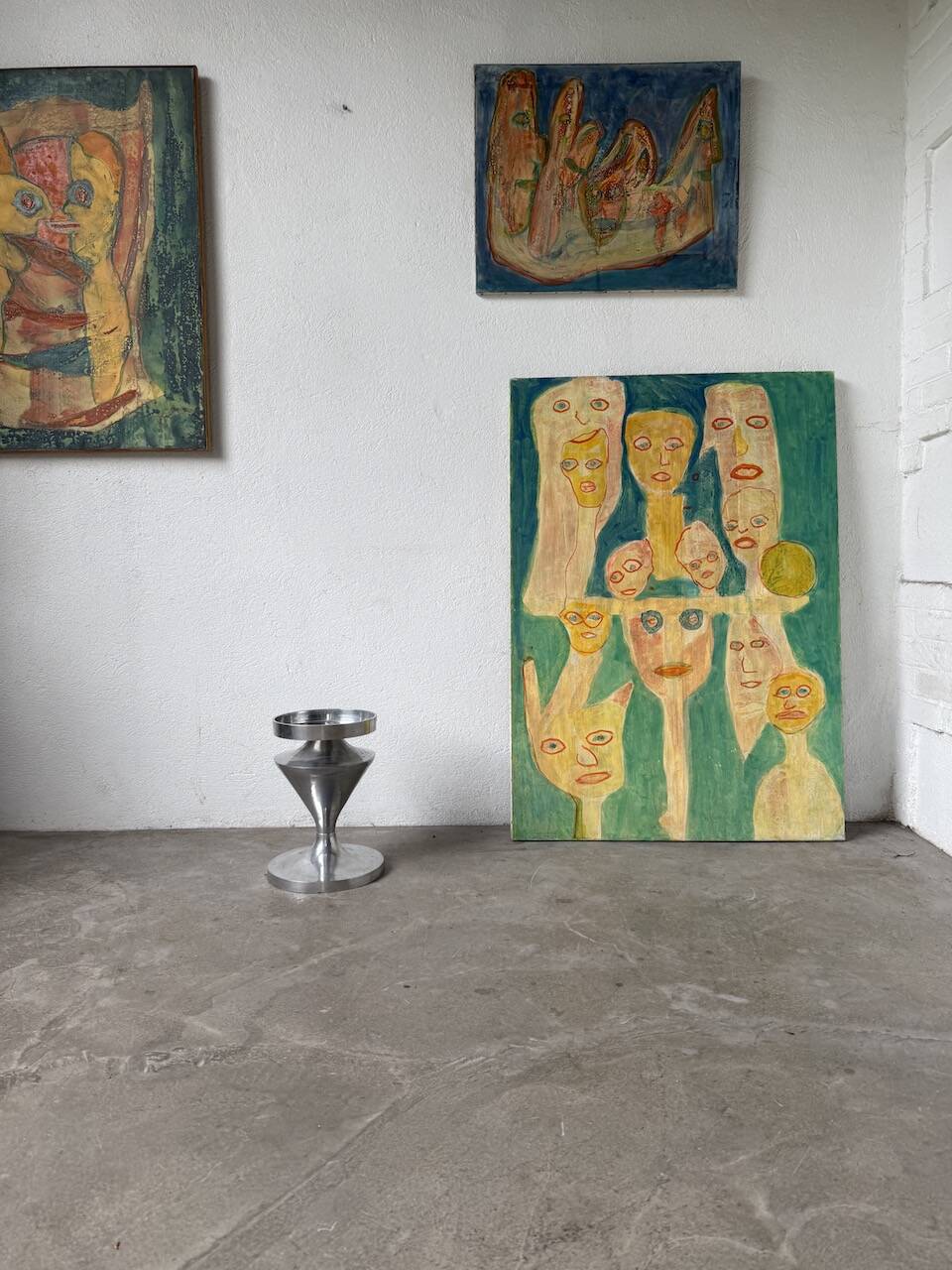 Brushed stainless steel console pedestal 1970