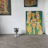 Brushed stainless steel console pedestal 1970