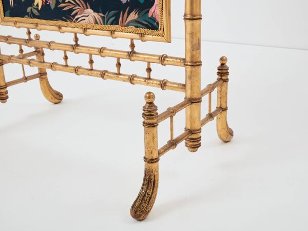 Pare feu décoratif bois doré faPare feu décoratif bois doré façon bamçon bambou et soierie années 60