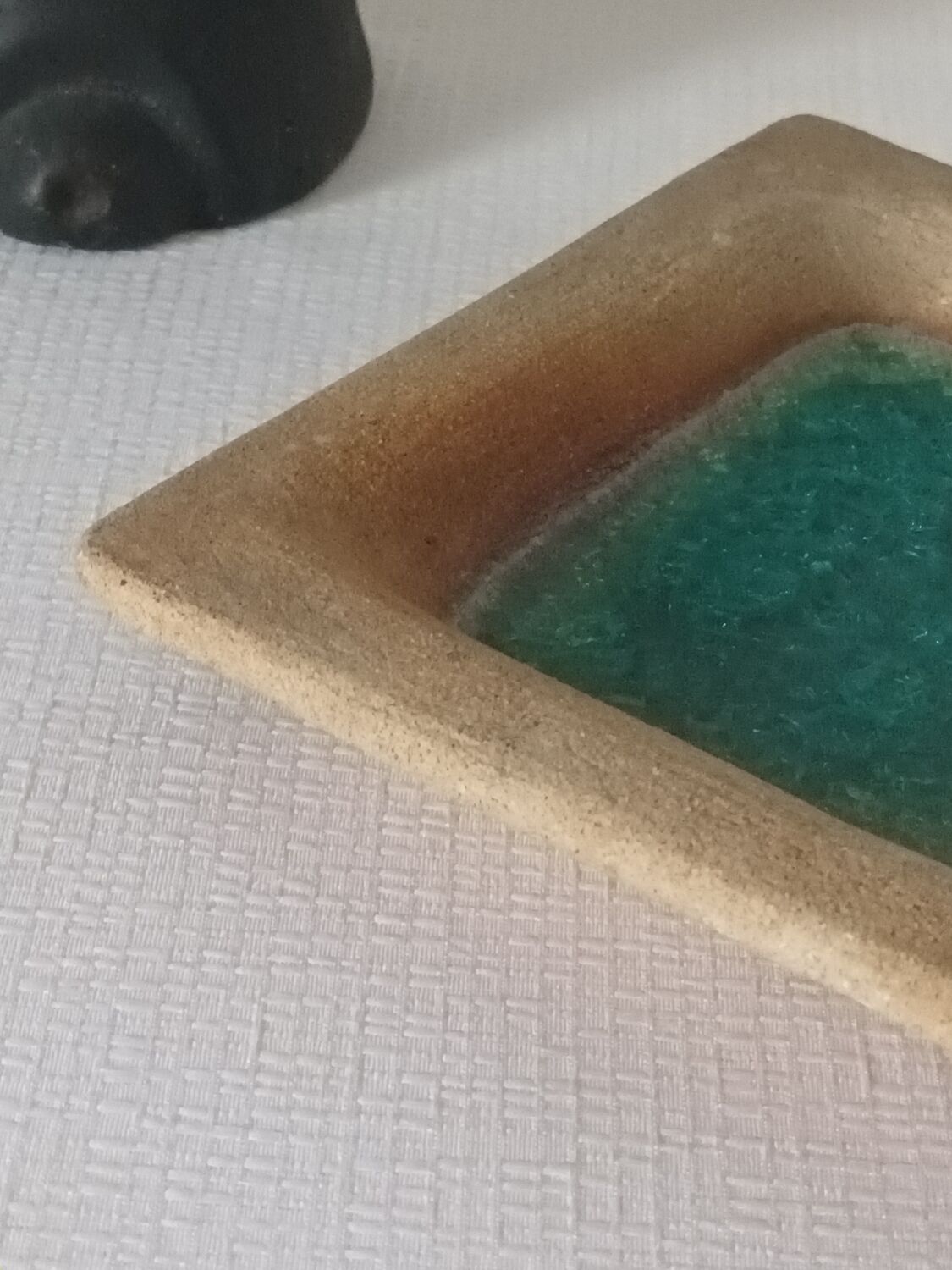 Empty handmade pocket sandstone and turquoise resin