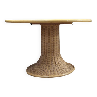 Dining table wood and rattan 1970