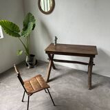 Solid walnut desk, folk art, Savoy, circa 1900
