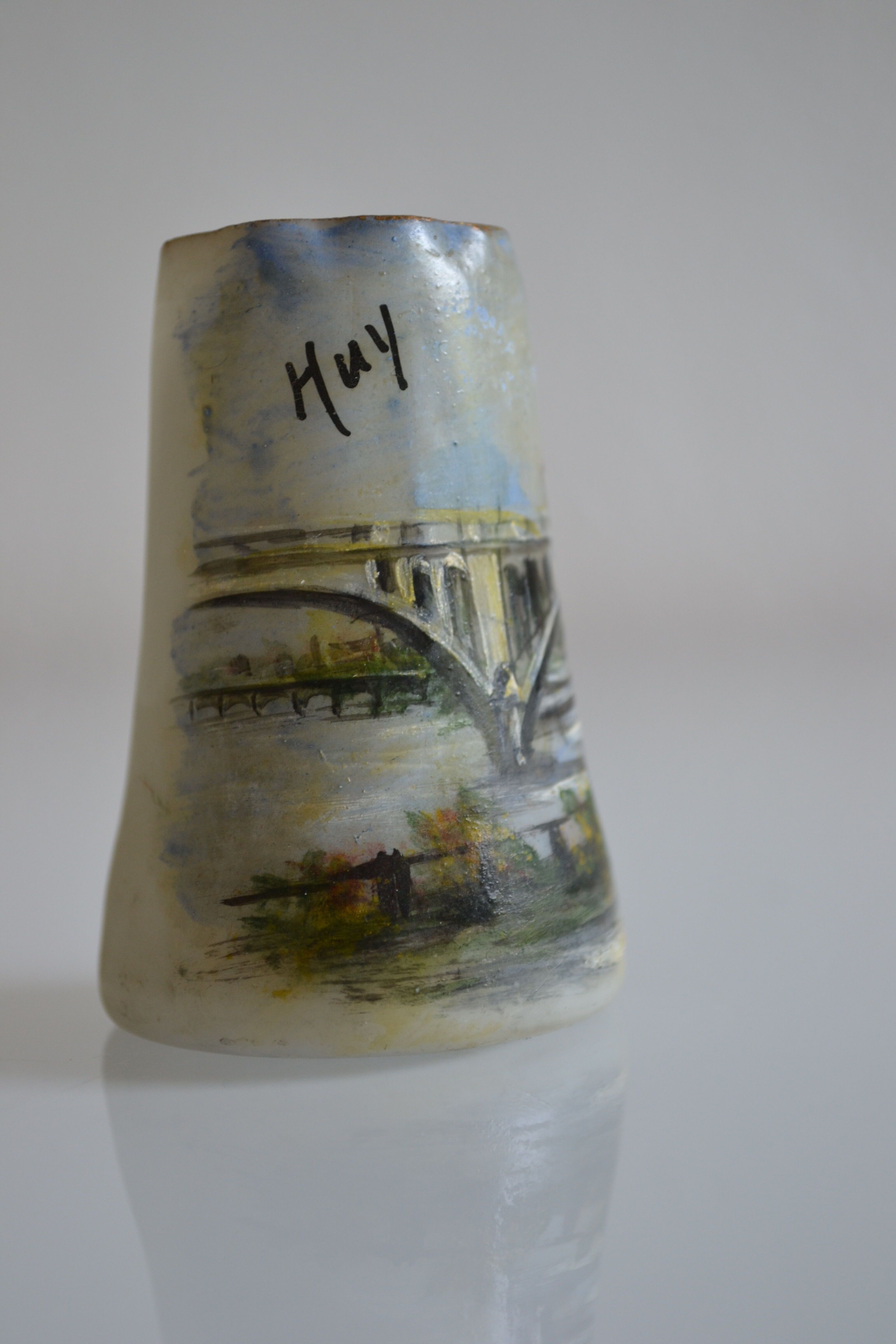 miniature vase with painted decoration from the city of Huy in Belgium
