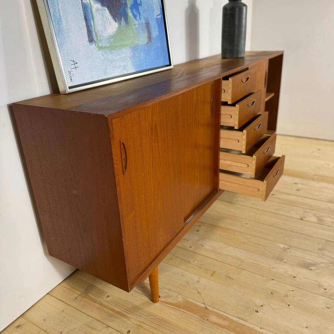 Danish mid-century modern buffet in teak with drawers and sliding doors – 1960s
