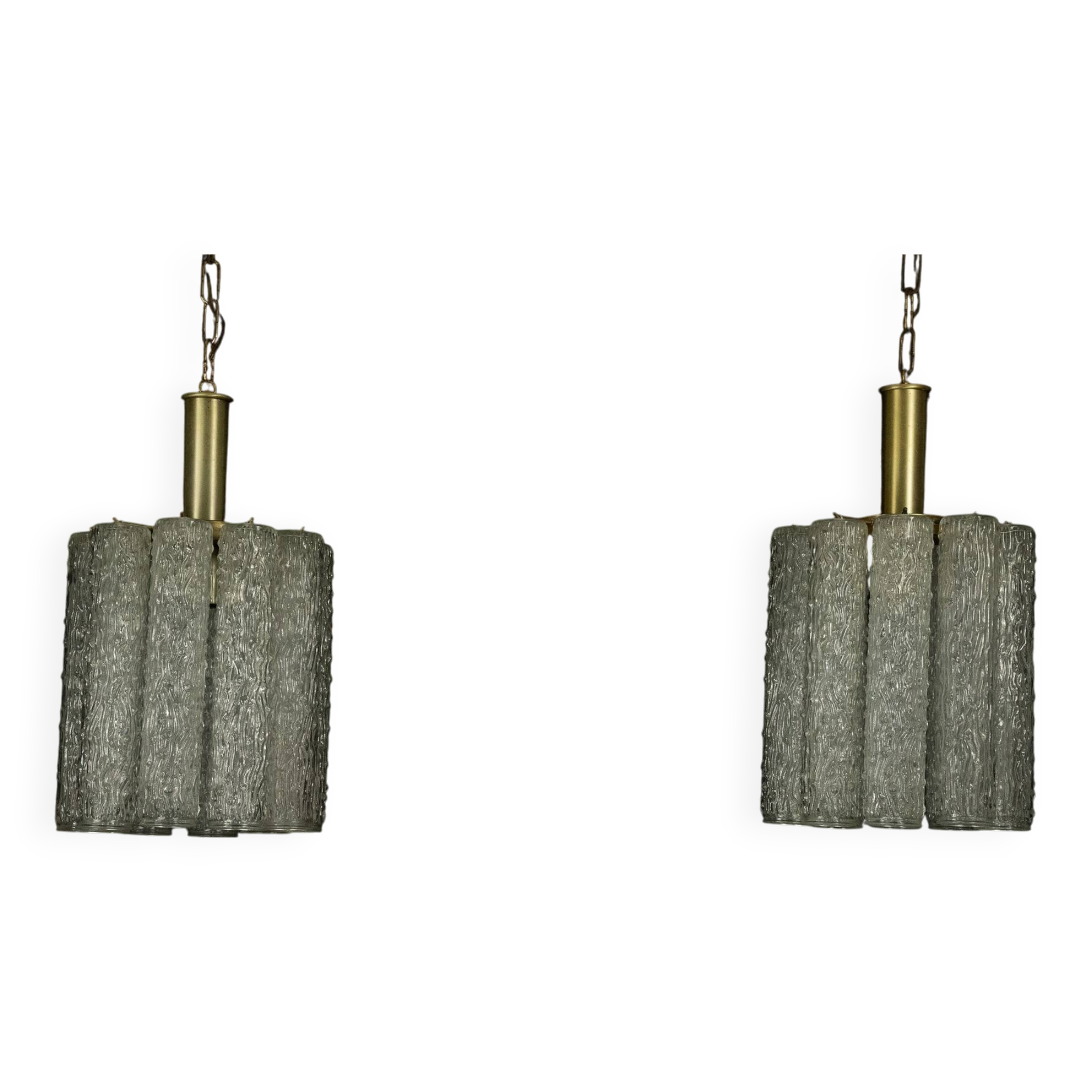 Pair of Murano glass and brass chandeliers