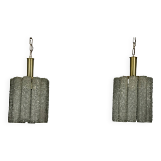 Pair of Murano glass and brass chandeliers