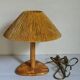 Table lamp in wood and rattan, 50s raffia lampshade