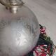 Suspension ancienne globe verre gravé rose frange perles rocaille Art