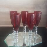 Lot 5 vintage ruby red glass flutes