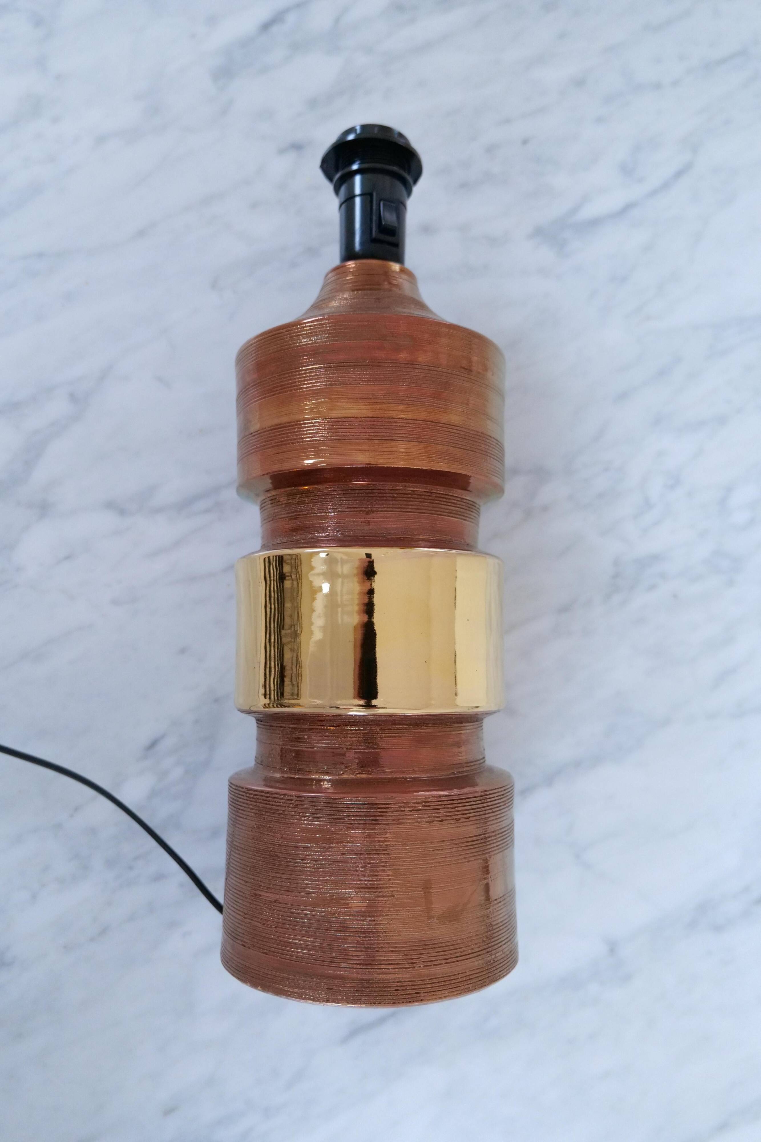 Vintage Bergboms Bitossi table lamps, ceramic with copper glaze, Sweden 1960s.