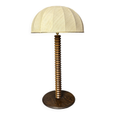Large 95 cm midcentury brutalist wood turned mushroom table lamp, 1950s