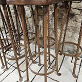 Set of 8 brutalist wrought iron bar stools 1970"