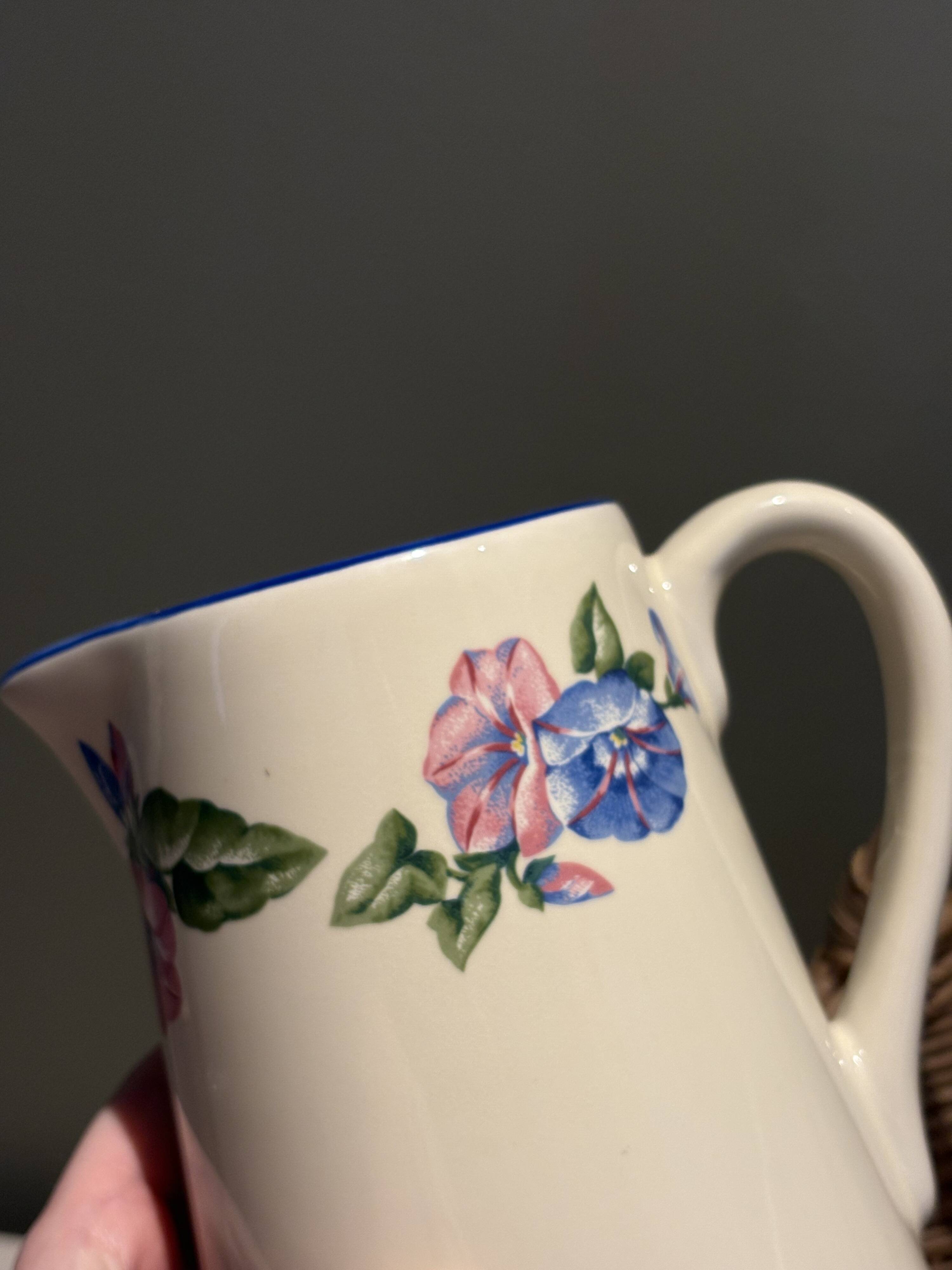 Vintage Flowered Jug Pichet Cruche by Geneviève Lethu Volubilis