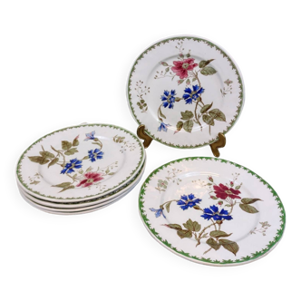 6 Assiettes plates Creil et Montereau modèle "Bleuets"