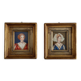 2 small paintings of women's portraits by N. Philip, miniatures on ivory.