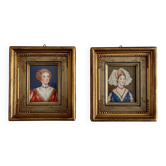 2 small portrait paintings of a woman by N. Philip, miniatures on ivory.
