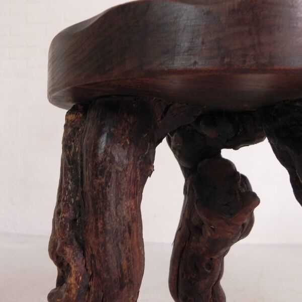 Ensemble de 3 tabourets de bar vintage en bois de vigne, années 1960