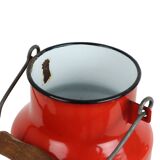 Red Vintage Milk Jug With Lid Enamel Rustic Rural