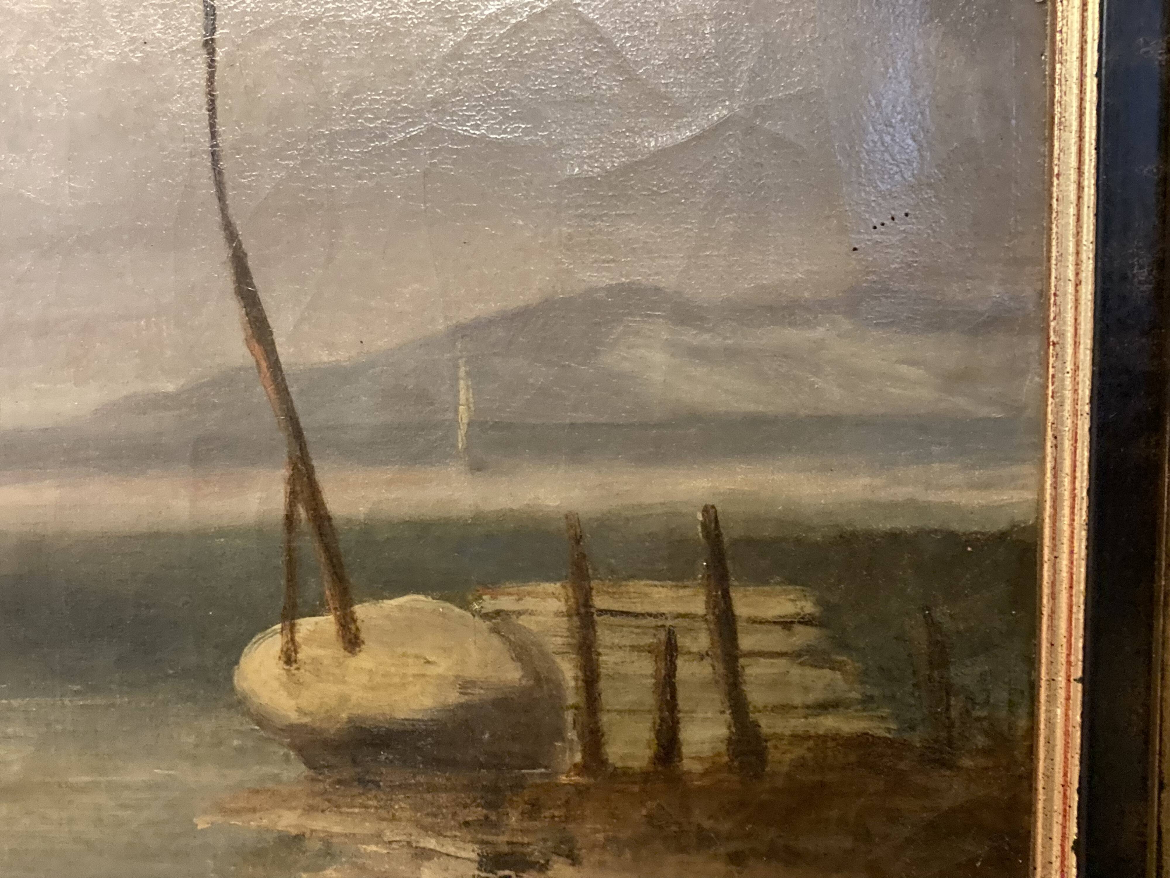 19th century oil on canvas, Low Tide, Framed Seascape