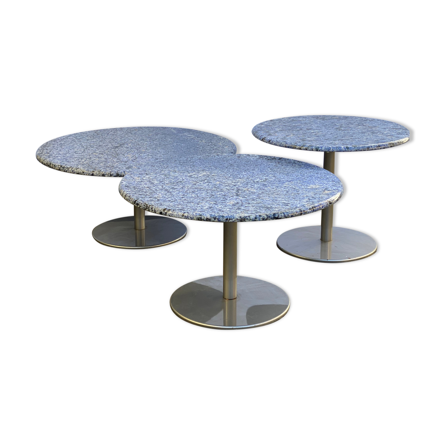 Trio de tables basses en granit et acier inoxydable