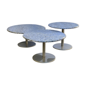 Trio de tables basses en granit et acier inoxydable