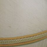 Table lamp with wooden base and fringed shade