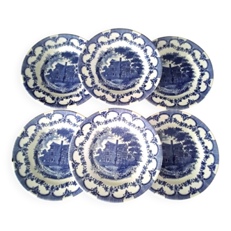 6 Assiettes à dessert en porcelaine Anglaise Staffordshire