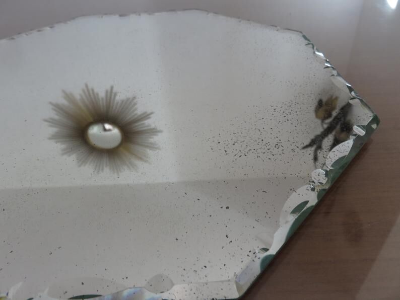 Miroir octogonal biseauté Saint Gobain Nova Lyon années 40 50 30x30cm