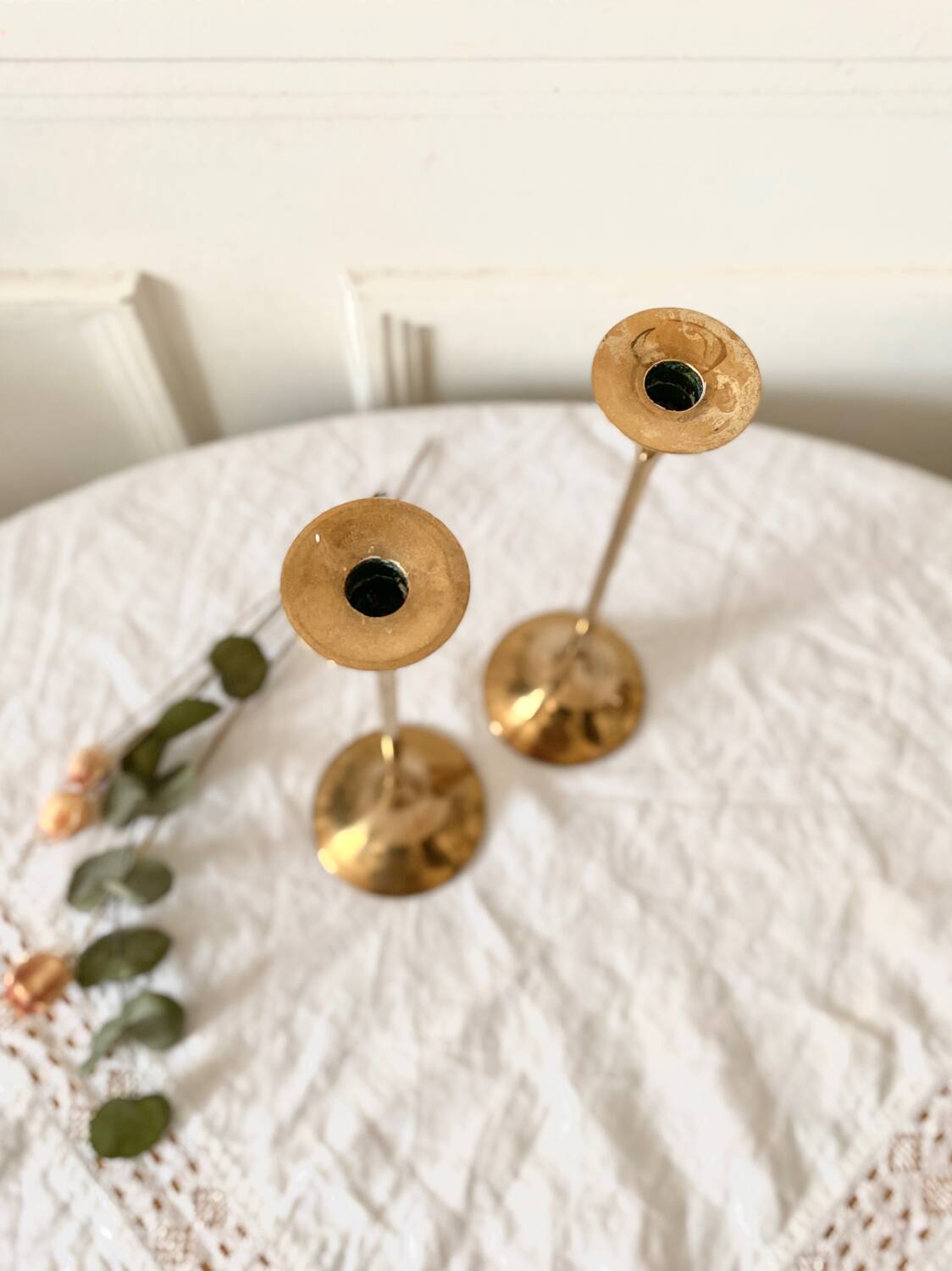 Pair of Scandinavian candlesticks in gilded brass H 23 cm