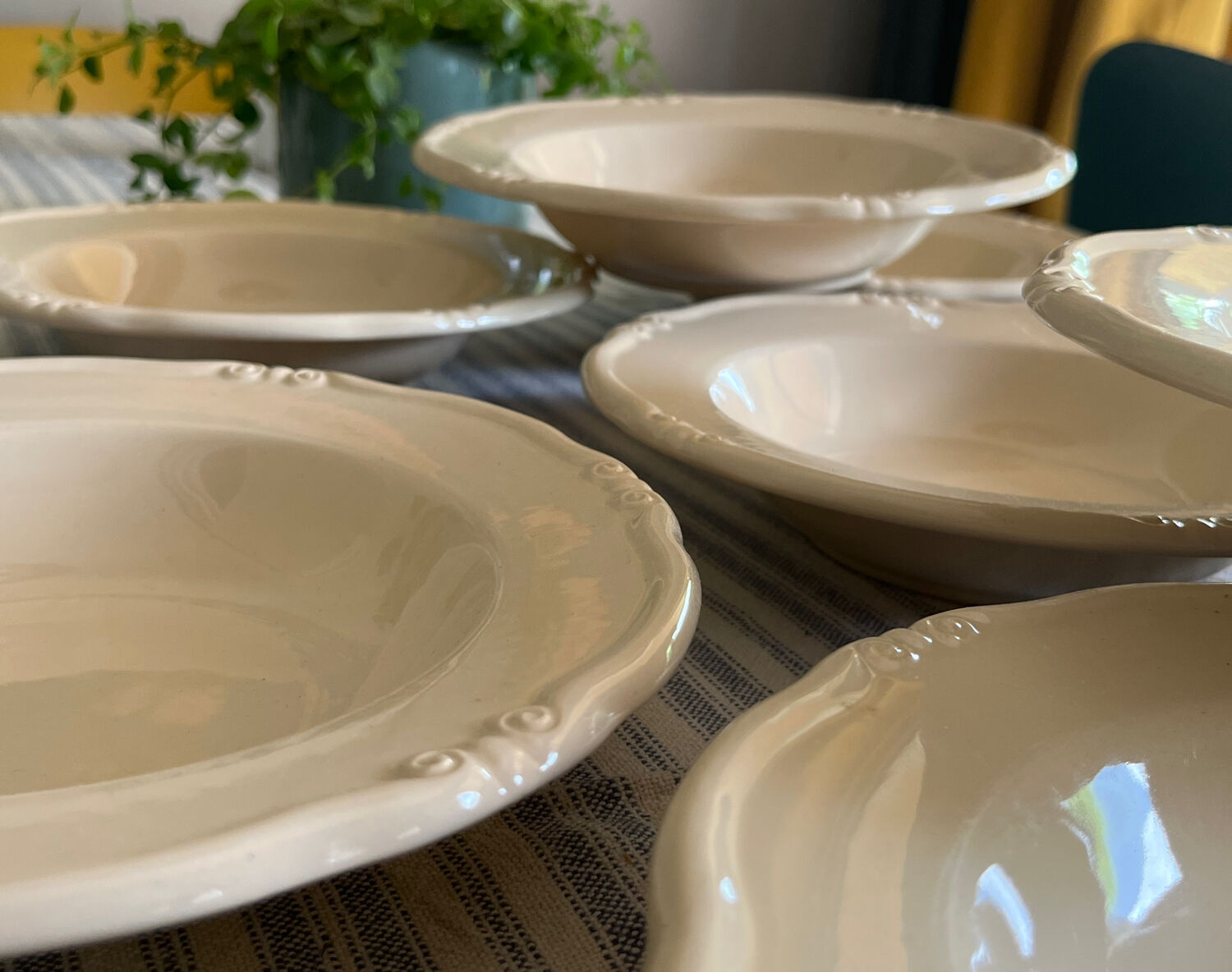 Series of 9 hollow earthenware plates Moulin des Loups
