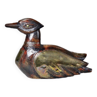 Wooden and brass/copper duck