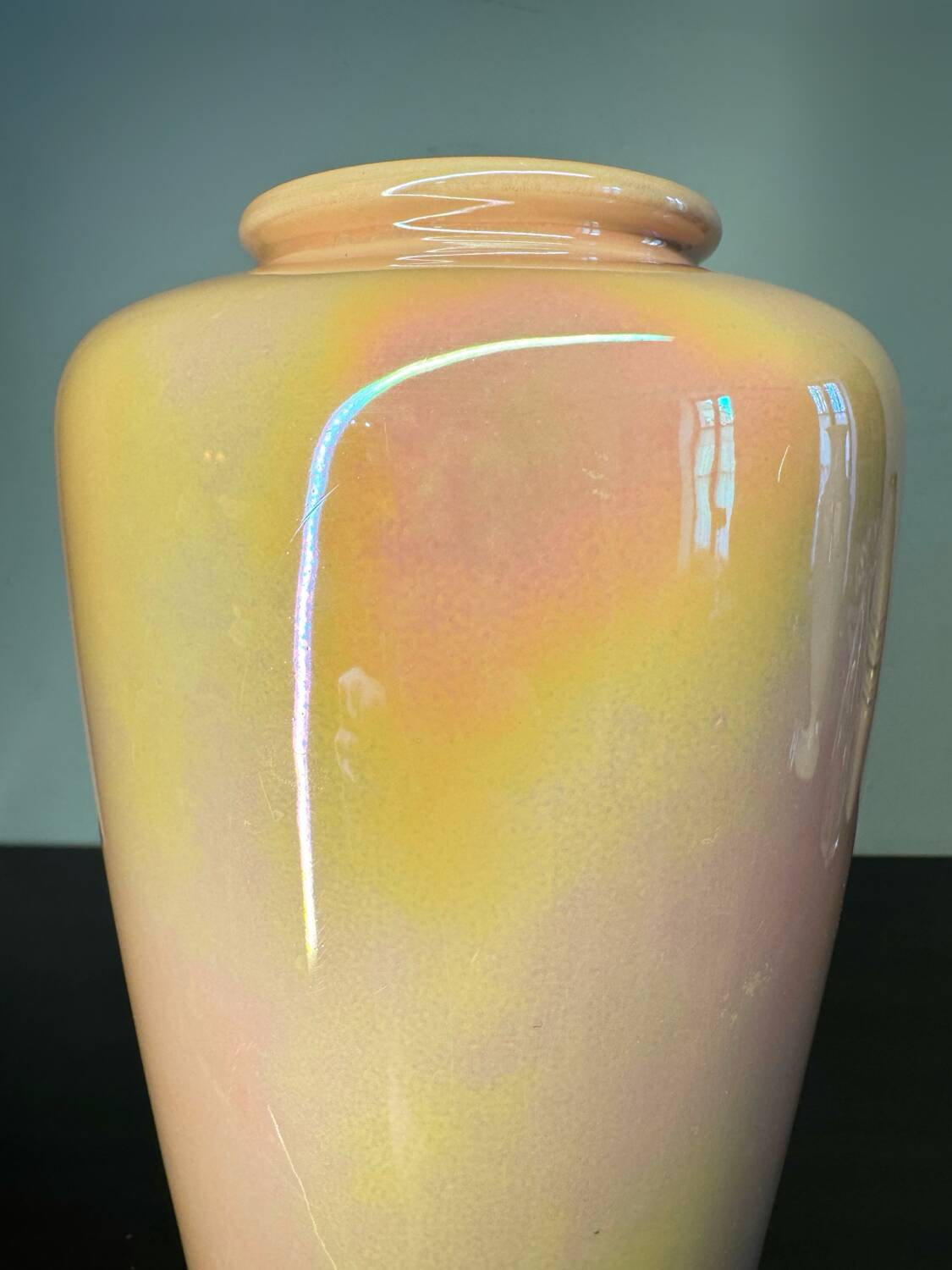 Iridescent pink ceramic vase from the 70s