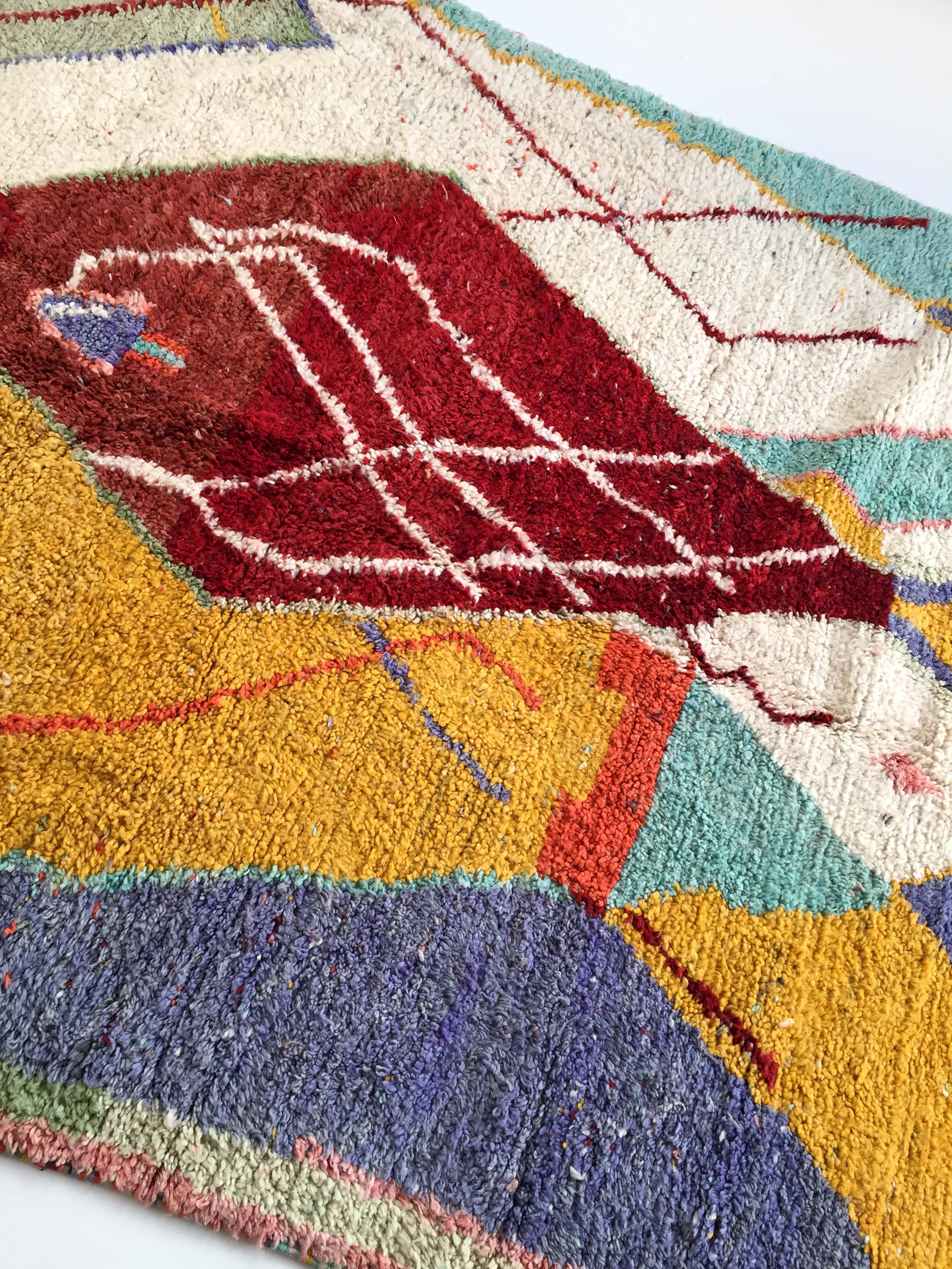 Moroccan Berber carpet Boujaad ecru with colorful patterns 292x197cm