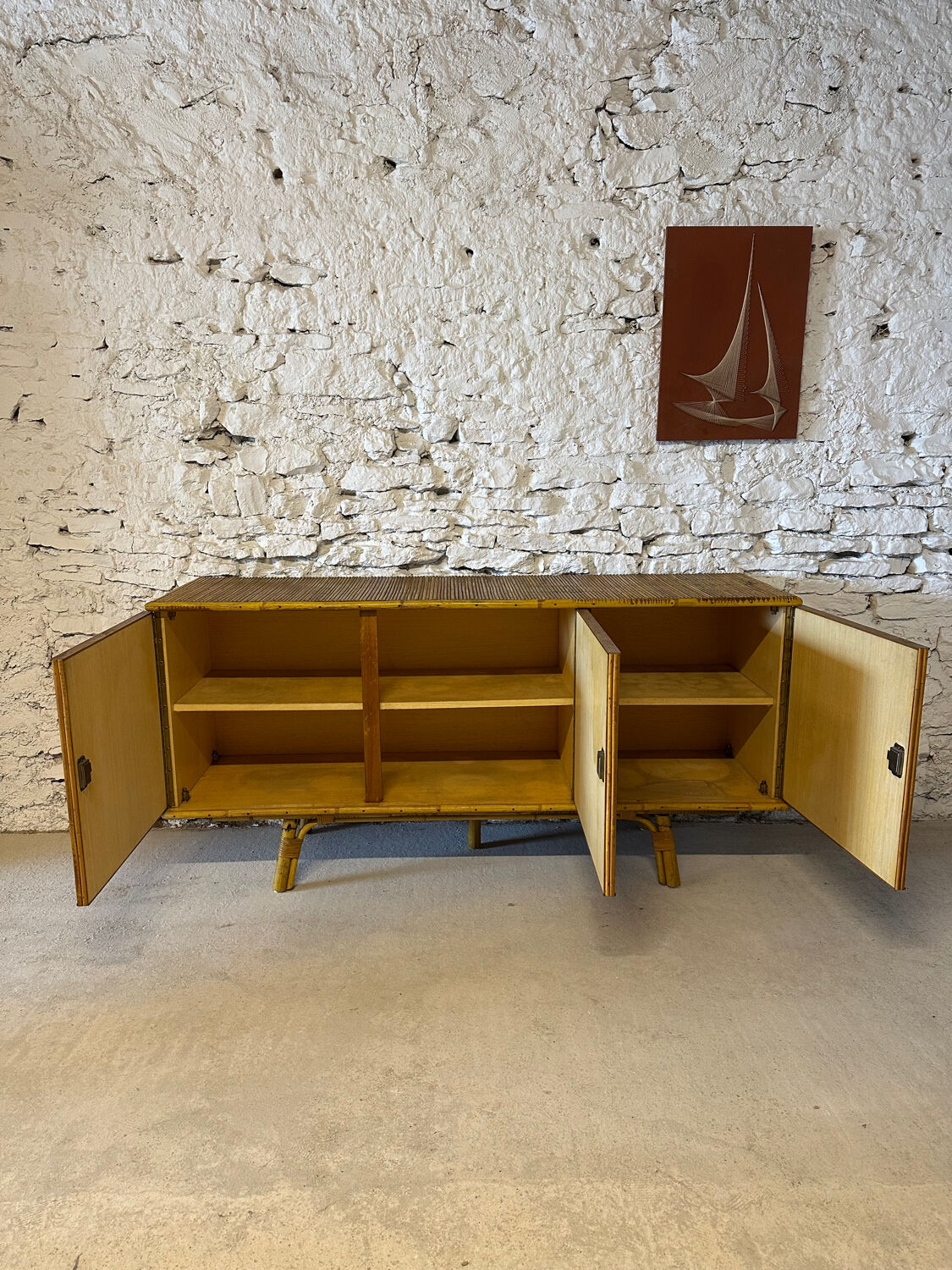 Bamboo and metal enfilade in the Audoux Minet style, 1950s.