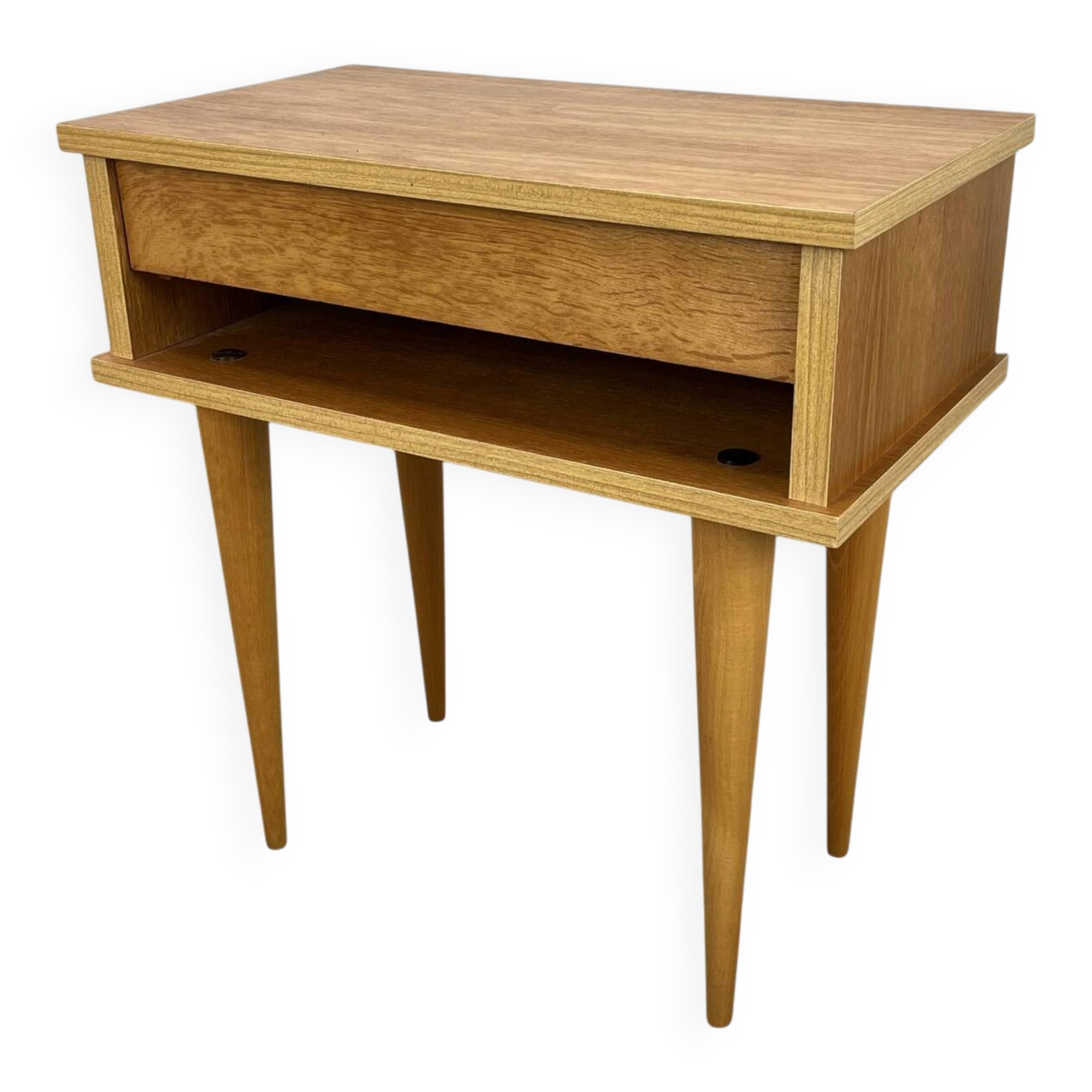 Table de chevet vintage bois blond, années 60