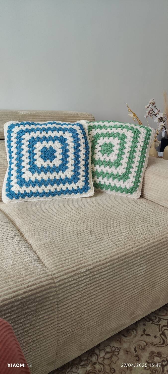 Coussin crocheté fait main – Style vintage bohème