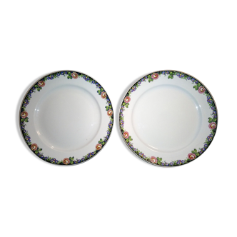 2 assiettes de présentation service floral Sarreguemines Digoin liseré or