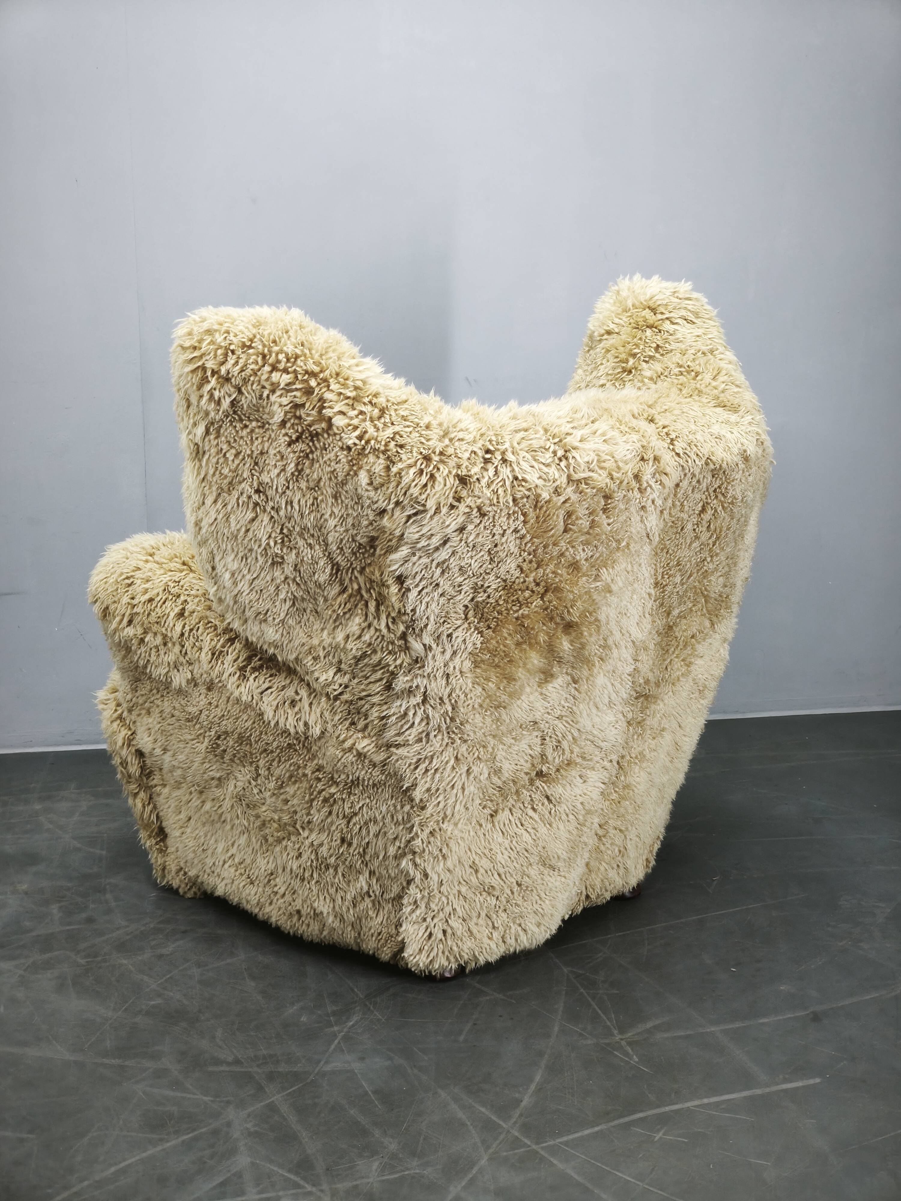 1930s Art Deco Wingback Armchair in Honey Skandilock Sheepskin
