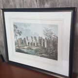 Old Color Lithograph “Roman Aqueduct Fréjus” + Black Wood Frame #A686