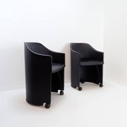 Pair of Artona armchairs in black leather by Afra and Tobia Scarpa for Maxalto.