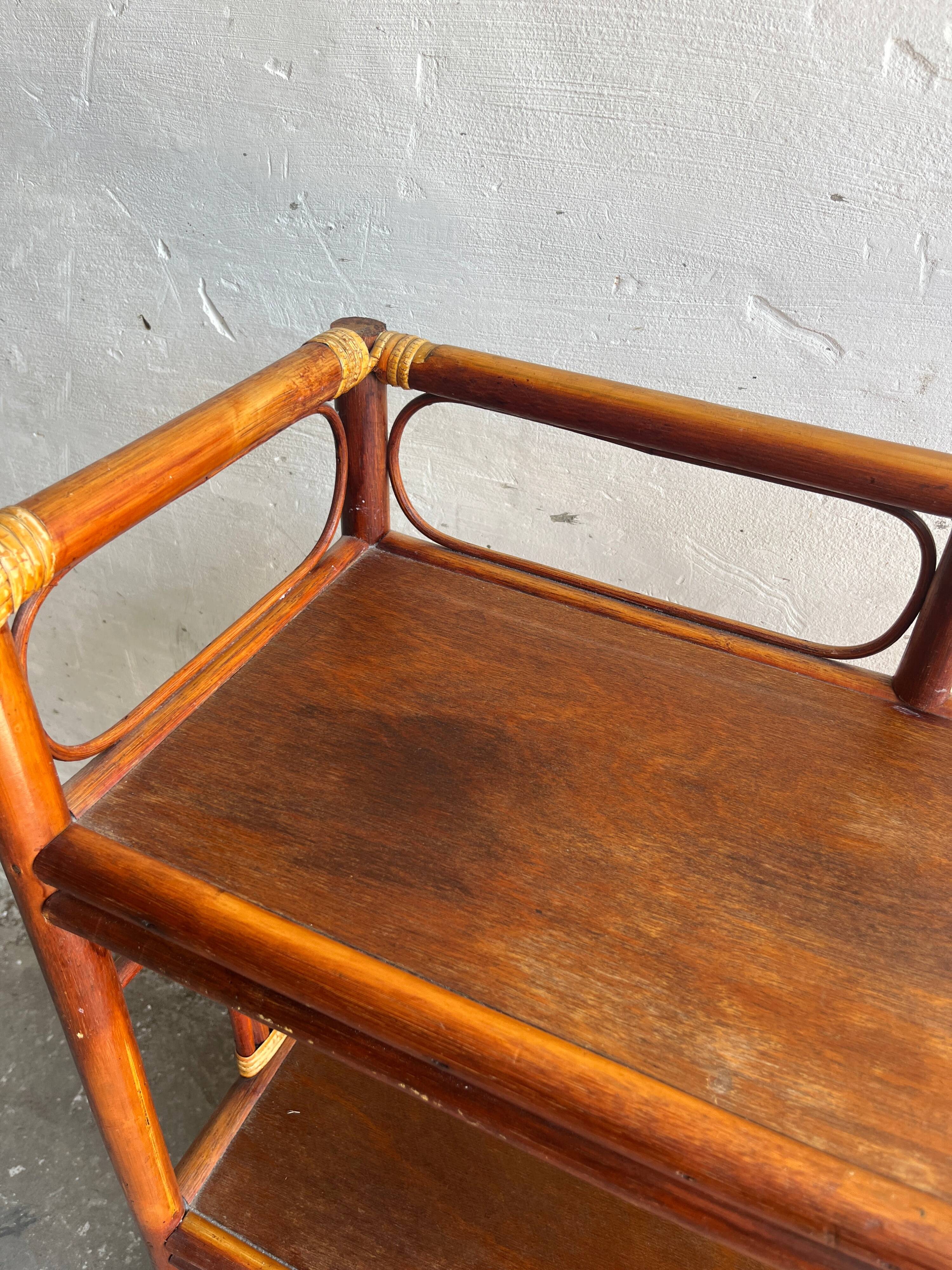 Vintage bamboo and rattan shelf, 1960s