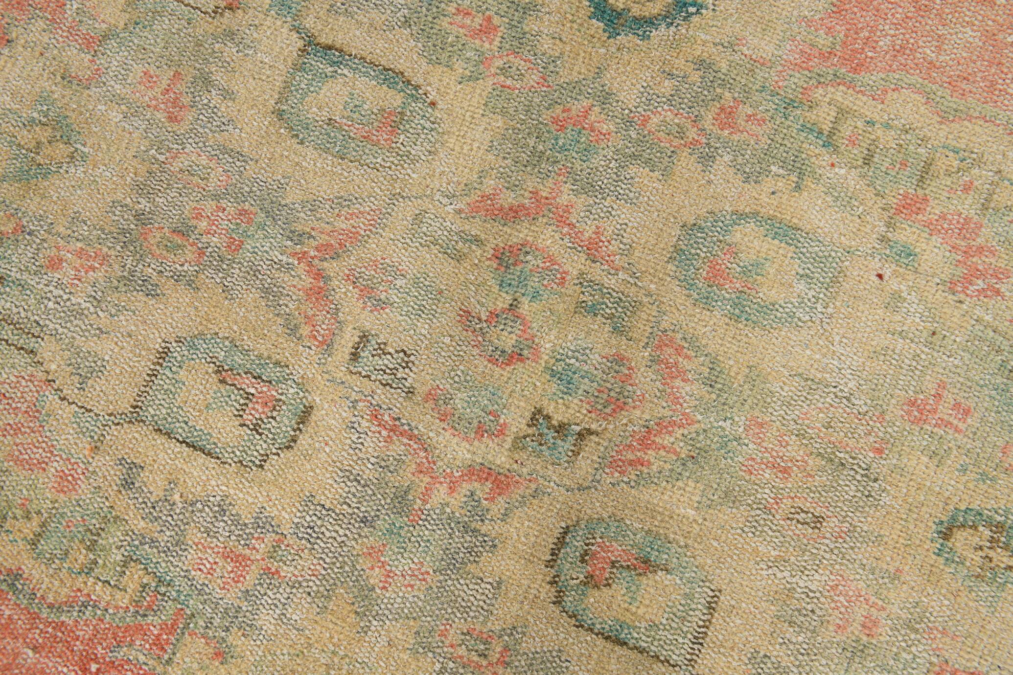 6x9 Soft Beige & Red Geometric Vintage Rug, 181x260 Cm