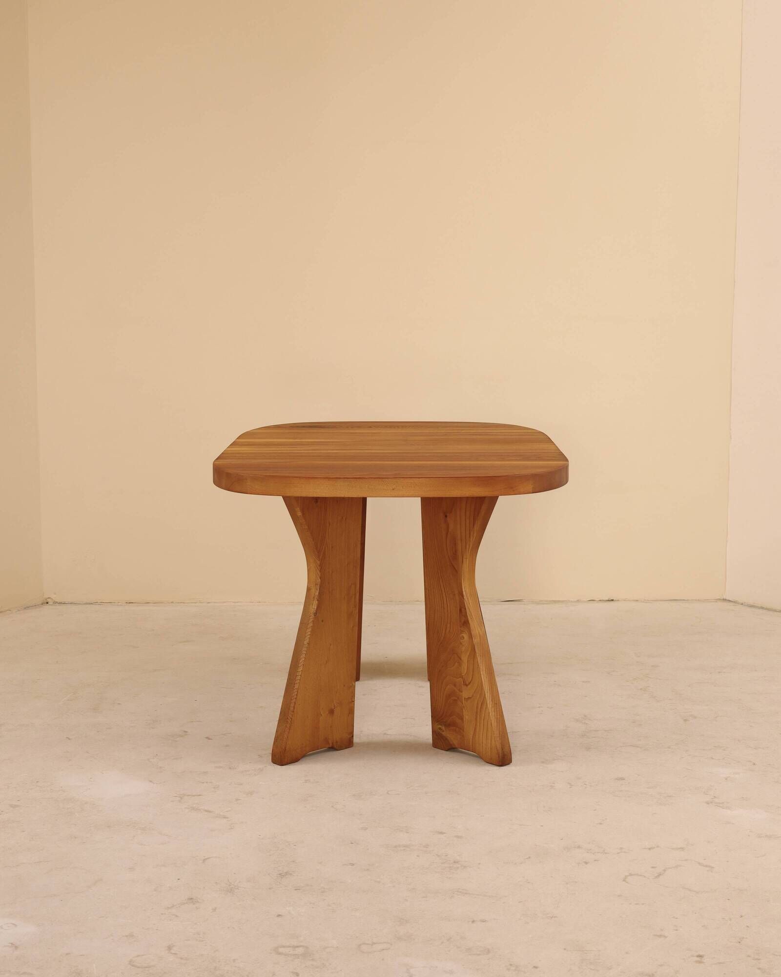 Table in solid elm, Atelier C. Demoyen, France, 1980s