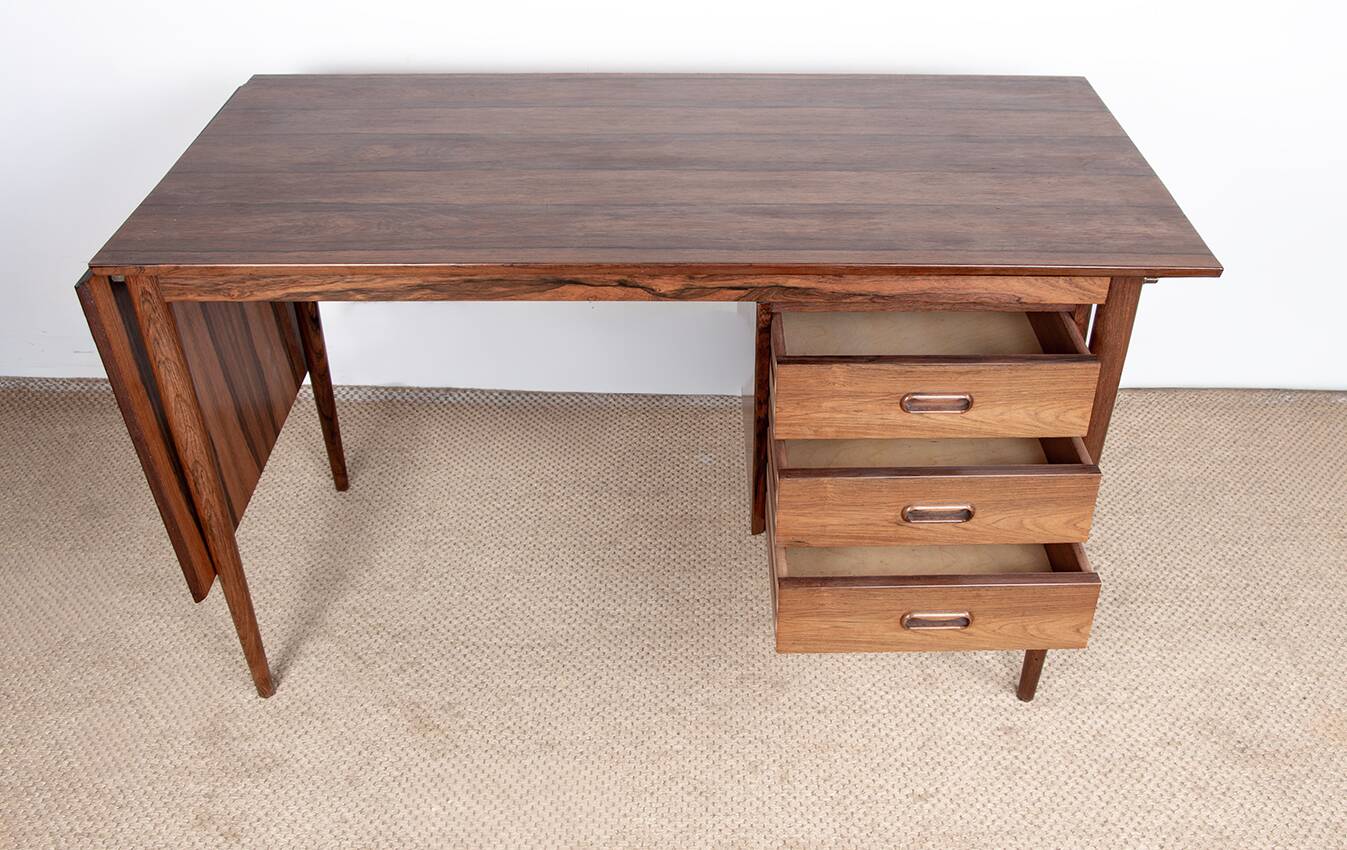 Danish extendable desk, Rosewood and Brass, model OS 51, Arne Vodder.