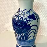 White and navy blue vase